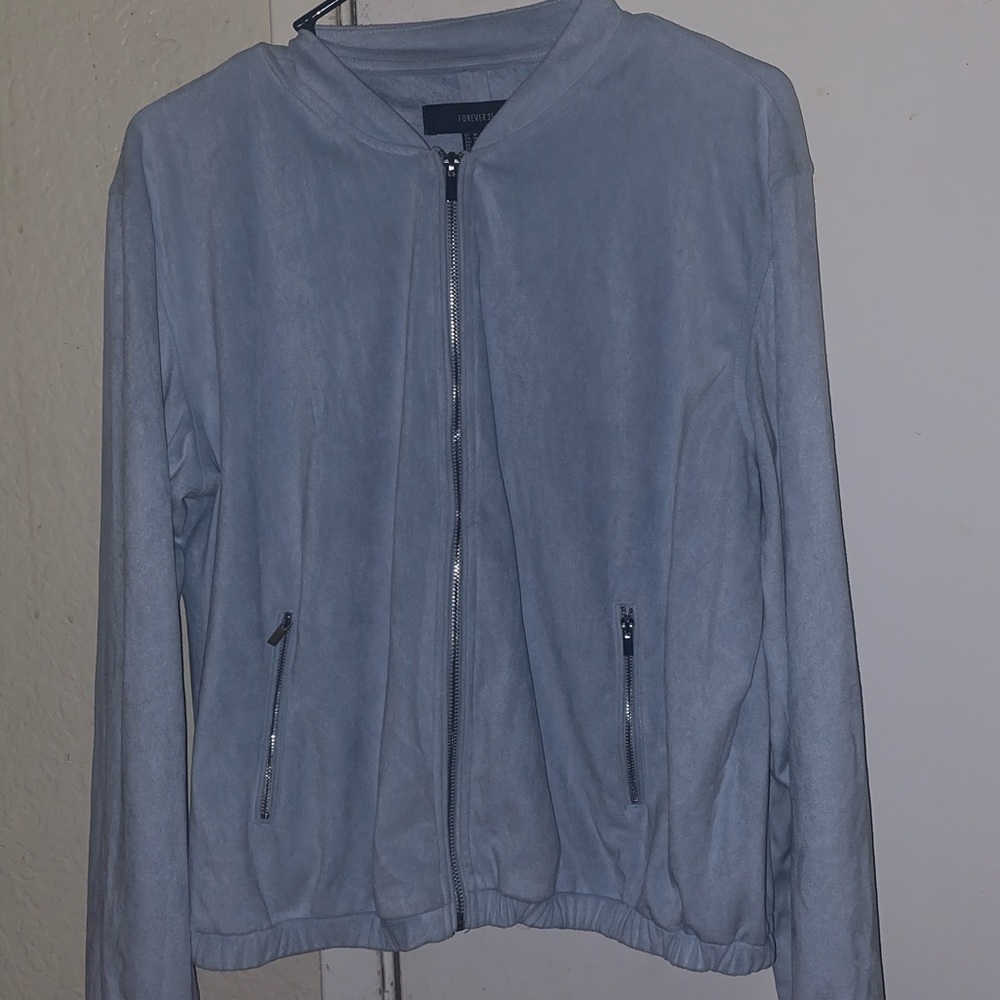 Forever 21 baby blue faux suede bomber jacket